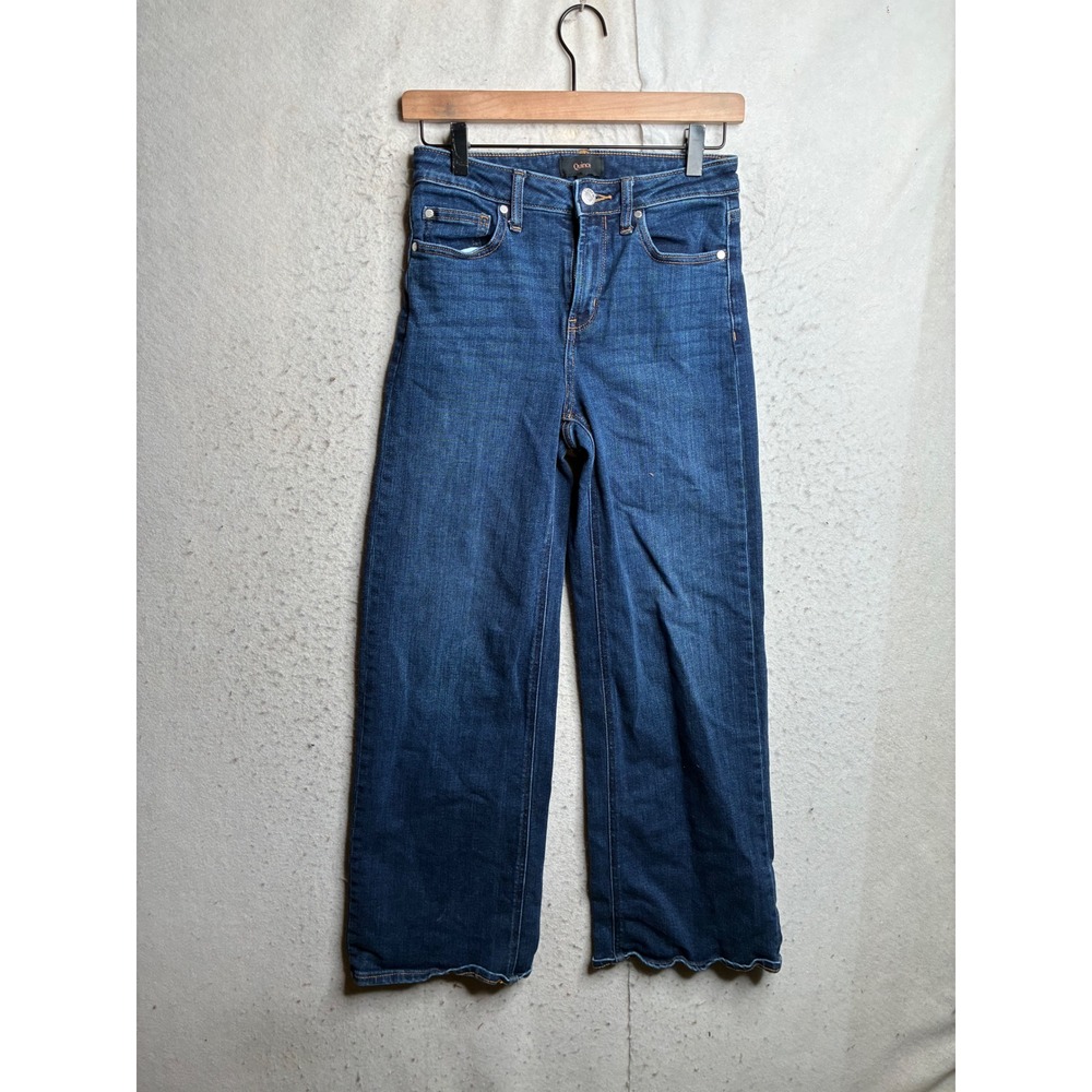 Quince Organic Cotton Wide Leg Crop Jeans Dark Wash Blue 26 Raw Hem
